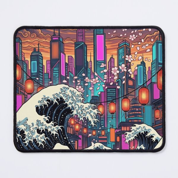 Item preview, Neo Tokyo Waves – Modern Ukiyo-e Cyberpunk Sakura Cityscape designed and sold by vekotpu.
