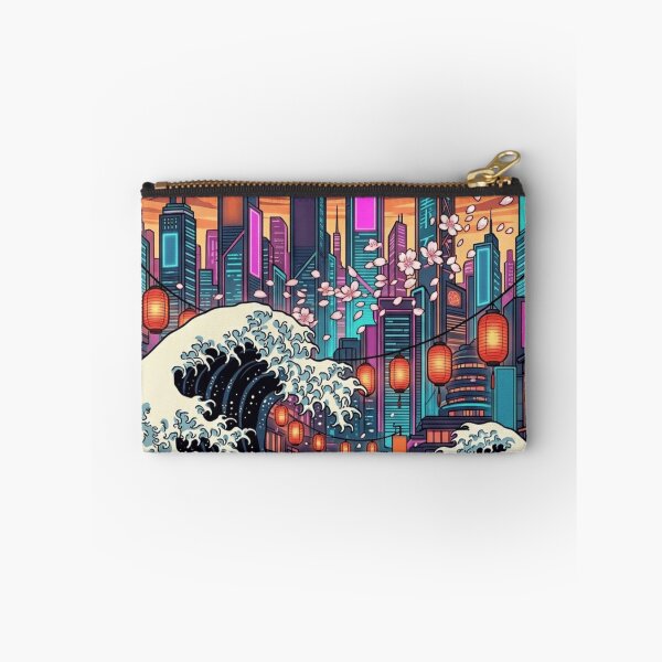 Item preview, Neo Tokyo Waves – Modern Ukiyo-e Cyberpunk Sakura Cityscape designed and sold by vekotpu.