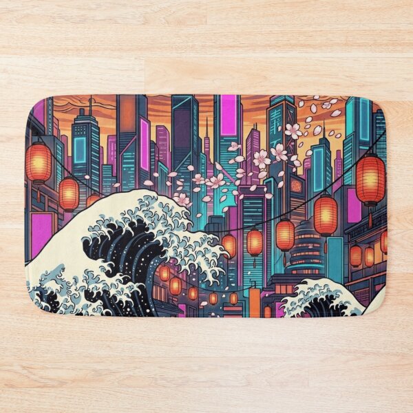 Item preview, Neo Tokyo Waves – Modern Ukiyo-e Cyberpunk Sakura Cityscape designed and sold by vekotpu.