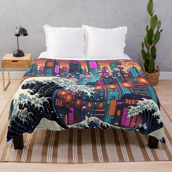 Item preview, Neo Tokyo Waves – Modern Ukiyo-e Cyberpunk Sakura Cityscape designed and sold by vekotpu.