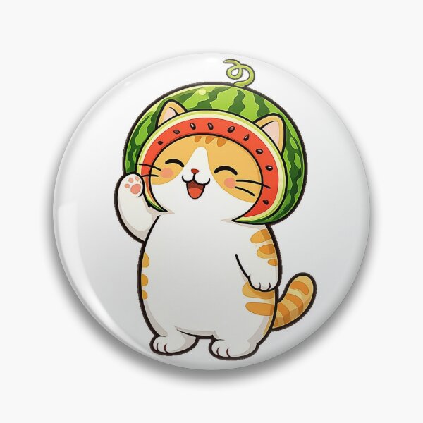 Item preview, Cute Orange Cat Wearing Watermelon Hat Kawaii Summer Fruit Ginger Kitty Illustration designed and sold by NoopnyangStudio.