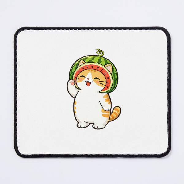 Item preview, Cute Orange Cat Wearing Watermelon Hat Kawaii Summer Fruit Ginger Kitty Illustration designed and sold by NoopnyangStudio.