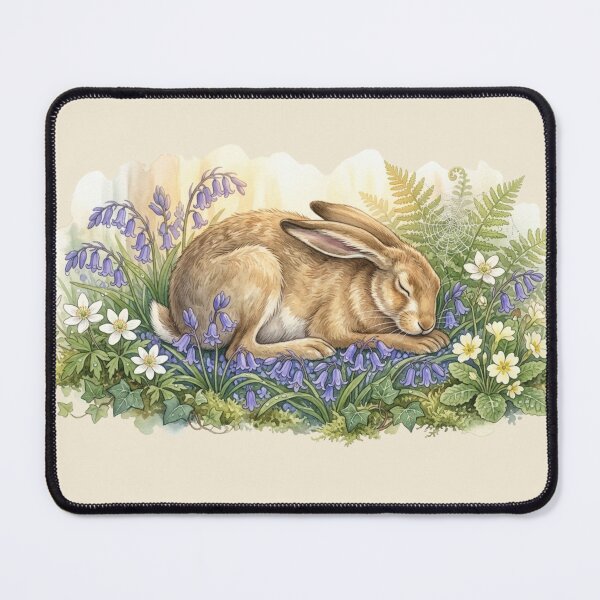 Item preview, Sleeping Hare Bluebell Morning Cottagecore Spring Art designed and sold by CalmCapy Co.