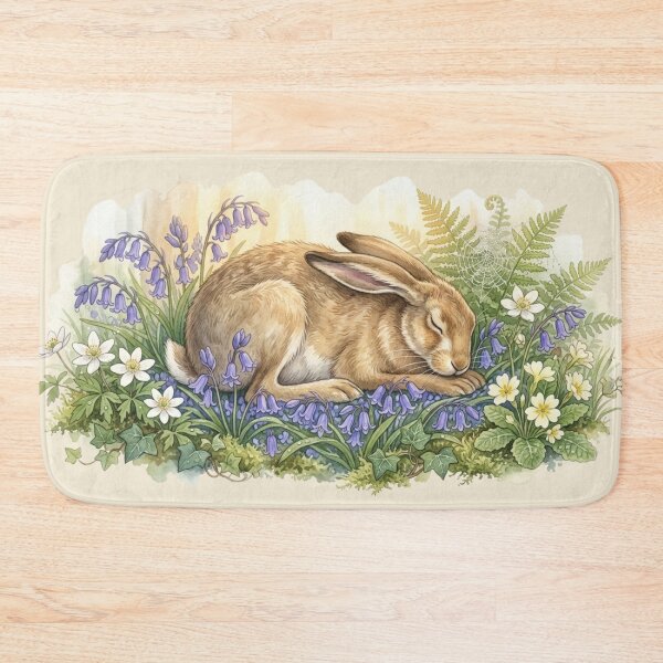 Item preview, Sleeping Hare Bluebell Morning Cottagecore Spring Art designed and sold by CalmCapy Co.
