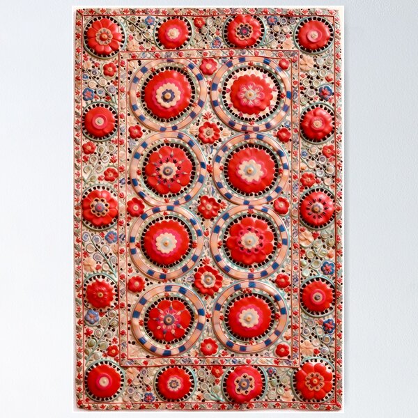 Item preview, Karabag Suzani Uzbekistan Embroidery Print designed and sold by Vicky Brago-Mitchell®.