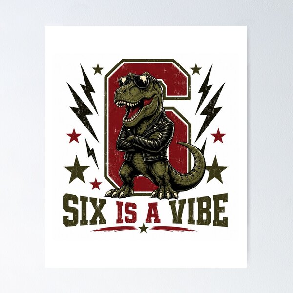 Item preview, Six Is A Vibe Dinosaur Birthday Shirt Cool T-Rex 6th Birthday Kids T-Shirt designed and sold by SunnyDesign82.