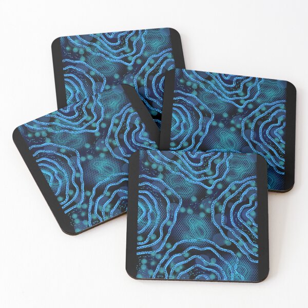 Item preview, Aquatic Flow - Turquoise Blue Organic Patterns on a Black Background - Abstract Digital Art - Decoration, Fashion & Gifts designed and sold by Pk-Gn-  /(°^°)\.