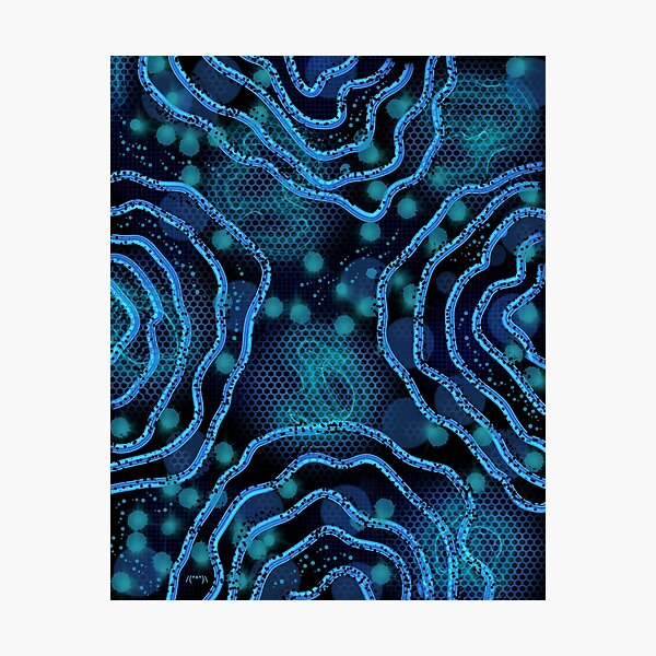 Item preview, Aquatic Flow - Turquoise Blue Organic Patterns on a Black Background - Abstract Digital Art - Decoration, Fashion & Gifts designed and sold by Pk-Gn-  /(°^°)\.