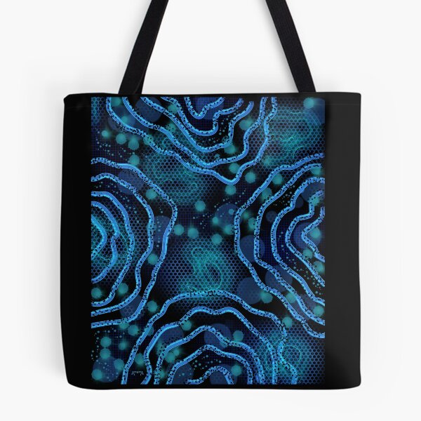 Item preview, Aquatic Flow - Turquoise Blue Organic Patterns on a Black Background - Abstract Digital Art - Decoration, Fashion & Gifts designed and sold by Pk-Gn-  /(°^°)\.
