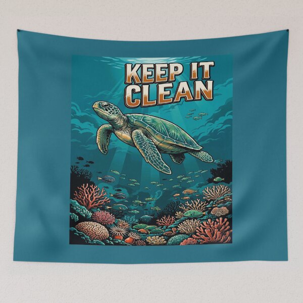 Item preview, Keep It Clean Sea Turtle — Ocean Conservation Art Print Reef Wildlife designed and sold by MālamaThreads.