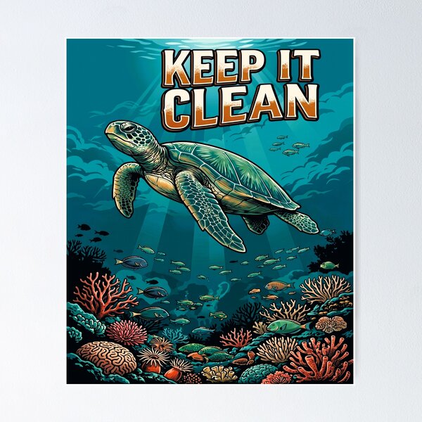 Item preview, Keep It Clean Sea Turtle — Ocean Conservation Art Print Reef Wildlife designed and sold by MālamaThreads.
