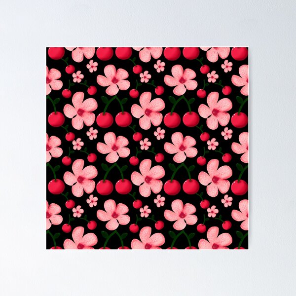 Item preview, Cherry Blossom Floral Pattern, Pink Flowers and Cherries Seamless Repeat, Cute Cottagecore Botanical Design designed and sold by HopeAndHustle.