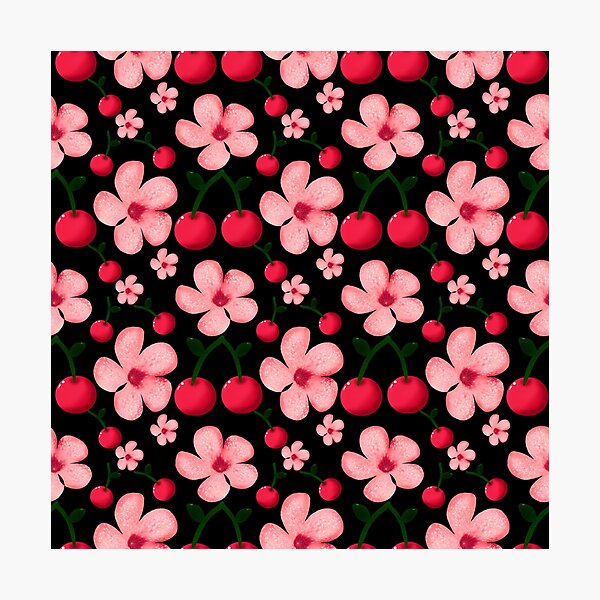 Item preview, Cherry Blossom Floral Pattern, Pink Flowers and Cherries Seamless Repeat, Cute Cottagecore Botanical Design designed and sold by HopeAndHustle.