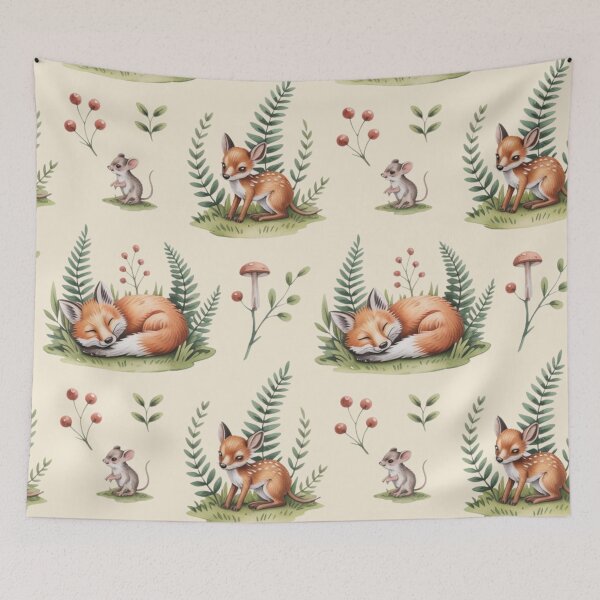 Item preview, Fox Bunny Seamless Pattern Cottagecore Watercolor designed and sold by CalmCapy Co.