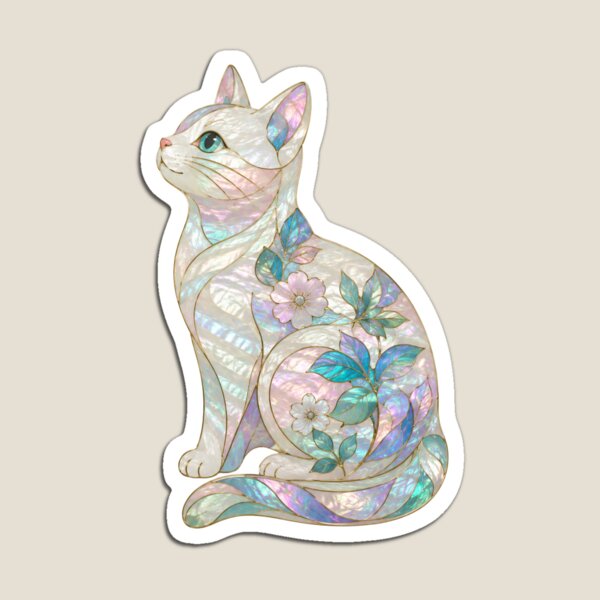 Item preview, Mother of Pearl White Cat Floral Stained Glass Style designed and sold by bosamji.