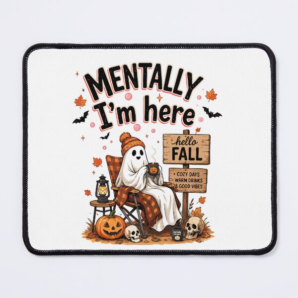 Item preview, Mentally I'm Here Ghost Fall Halloween Shirt | Cozy Autumn Vibes Cute Ghost Drinking Coffee designed and sold by Snifferius.