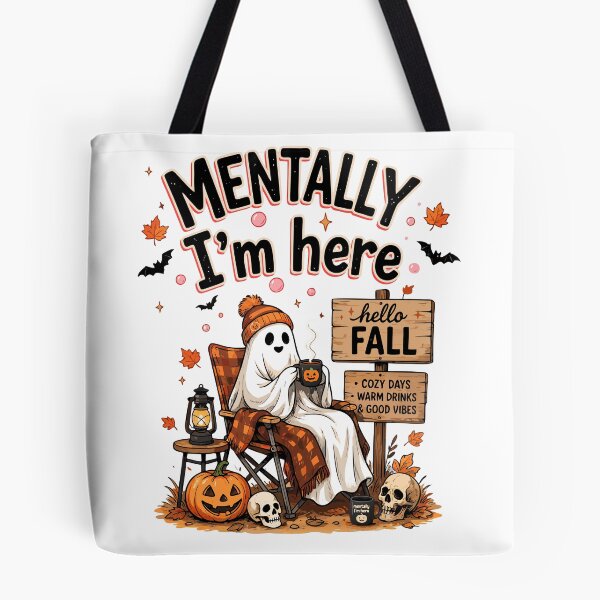 Item preview, Mentally I'm Here Ghost Fall Halloween Shirt | Cozy Autumn Vibes Cute Ghost Drinking Coffee designed and sold by Snifferius.