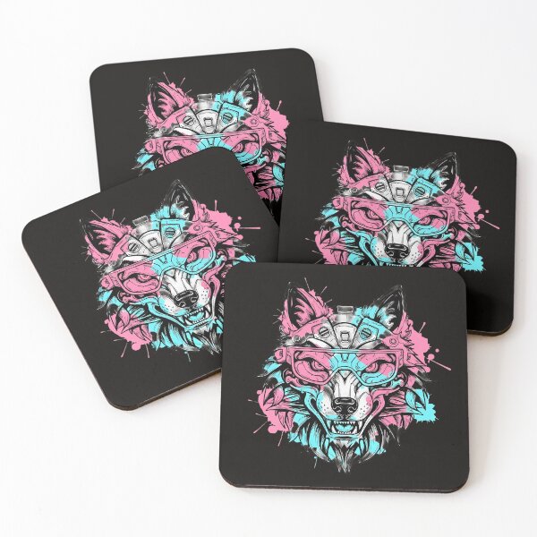 Item preview, Cyberpunk Mecha Wolf Futuristic Neon Splatter designed and sold by ArtdesignsA.