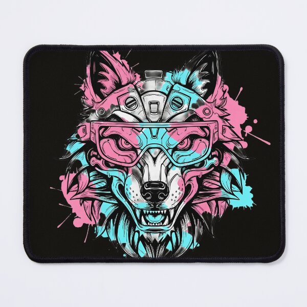Item preview, Cyberpunk Mecha Wolf Futuristic Neon Splatter designed and sold by ArtdesignsA.
