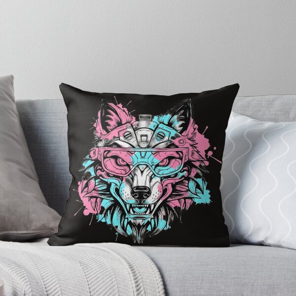 Item preview, Cyberpunk Mecha Wolf Futuristic Neon Splatter designed and sold by ArtdesignsA.