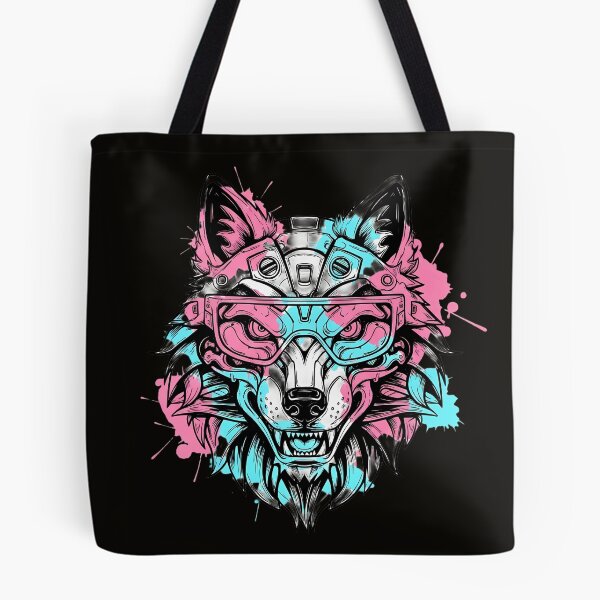 Item preview, Cyberpunk Mecha Wolf Futuristic Neon Splatter designed and sold by ArtdesignsA.