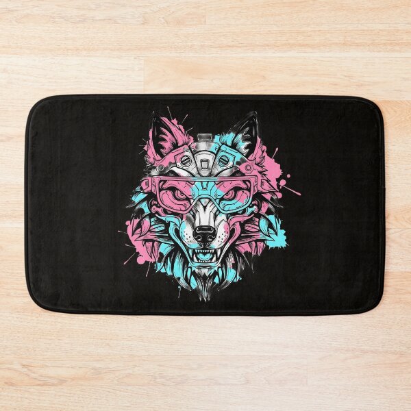 Item preview, Cyberpunk Mecha Wolf Futuristic Neon Splatter designed and sold by ArtdesignsA.