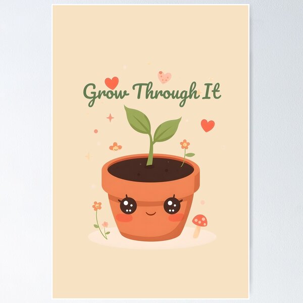 Item preview, Grow Through It Kawaii Plant Lover Gift designed and sold by KooksStudio.