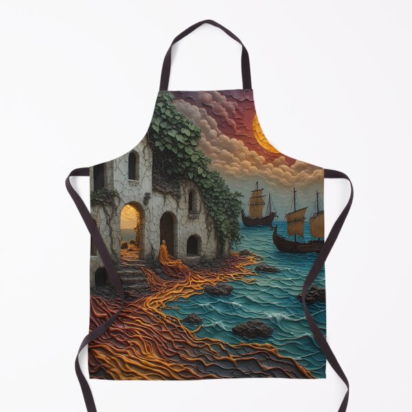 Item preview, Mystic Ruins by the Sea - Fantasy Monk & Ancient Sailing Ships Art designed and sold by MegaStore101.