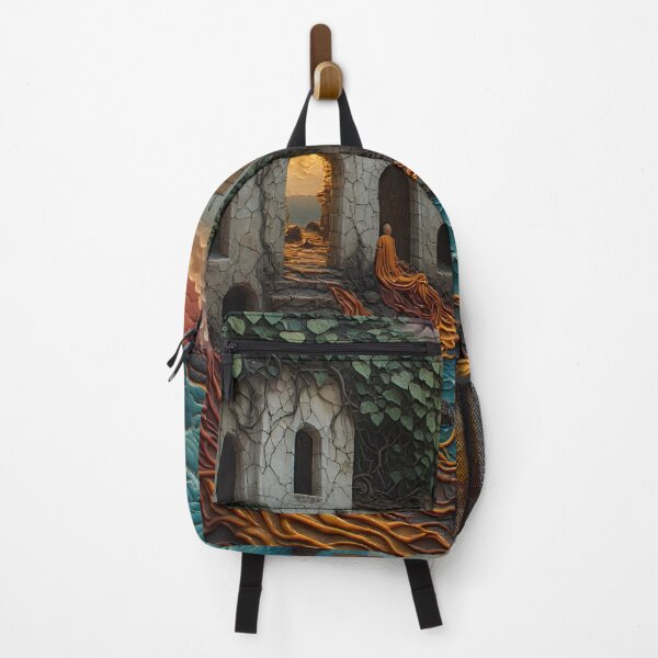 Item preview, Mystic Ruins by the Sea - Fantasy Monk & Ancient Sailing Ships Art designed and sold by MegaStore101.