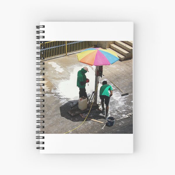 Item preview, Urban Street Cleaners Working Under Colorful Umbrella Cleaning Pavement With Brooms And Water designed and sold by Nmallia.