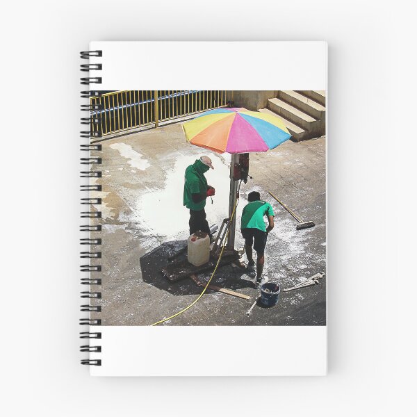 Item preview, Urban Street Cleaners Working Under Colorful Umbrella Cleaning Pavement With Brooms And Water designed and sold by Nmallia.