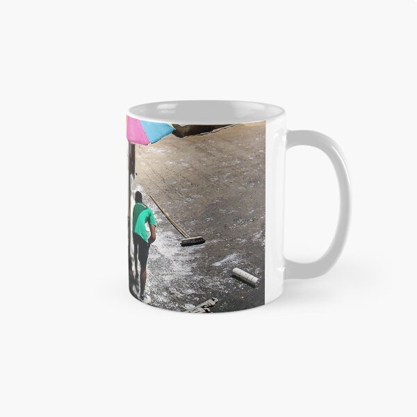 Item preview, Urban Street Cleaners Working Under Colorful Umbrella Cleaning Pavement With Brooms And Water designed and sold by Nmallia.