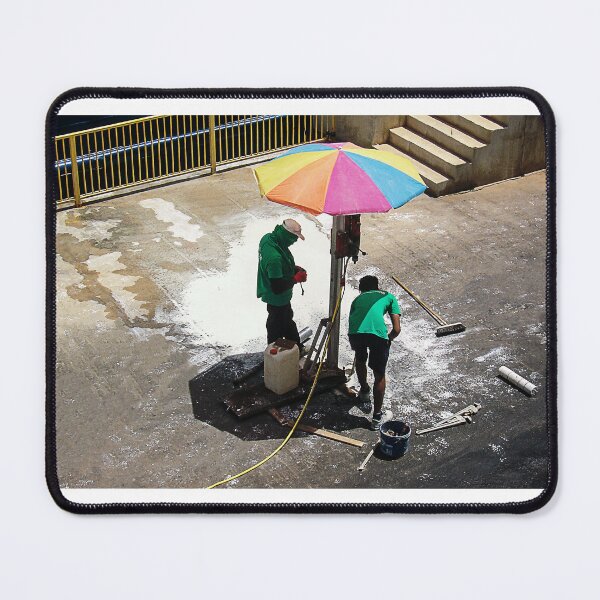 Item preview, Urban Street Cleaners Working Under Colorful Umbrella Cleaning Pavement With Brooms And Water designed and sold by Nmallia.