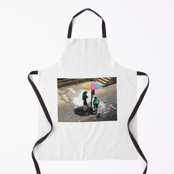 Item preview, Urban Street Cleaners Working Under Colorful Umbrella Cleaning Pavement With Brooms And Water designed and sold by Nmallia.