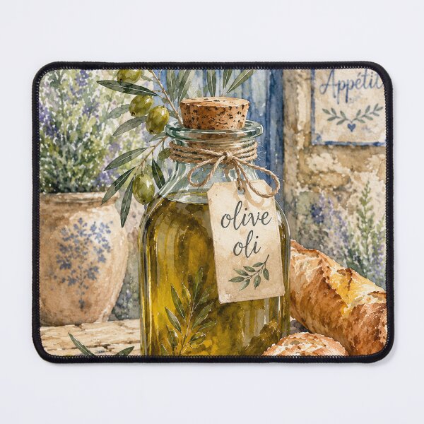 Item preview, Mediterranean Olive Oil & Rustic Bread Watercolor Art designed and sold by TheSlowShore.