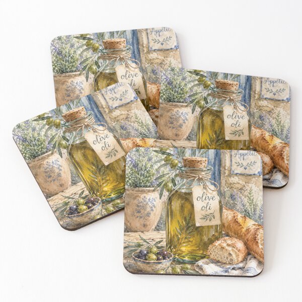 Item preview, Mediterranean Olive Oil & Rustic Bread Watercolor Art designed and sold by TheSlowShore.