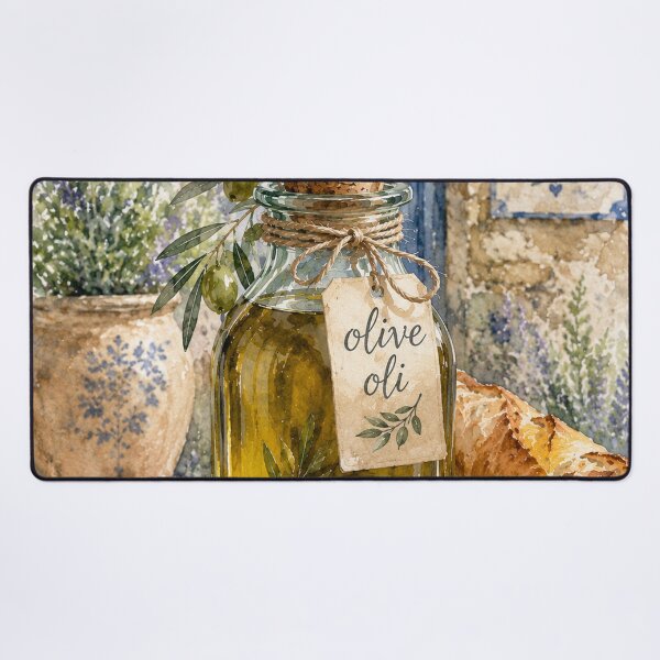 Item preview, Mediterranean Olive Oil & Rustic Bread Watercolor Art designed and sold by TheSlowShore.