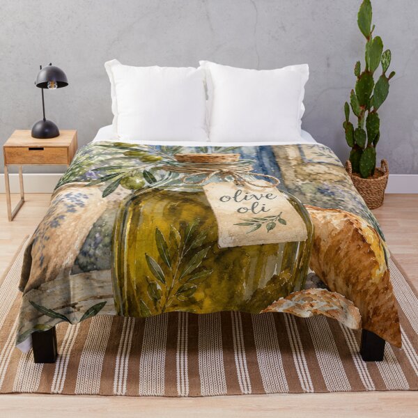 Item preview, Mediterranean Olive Oil & Rustic Bread Watercolor Art designed and sold by TheSlowShore.