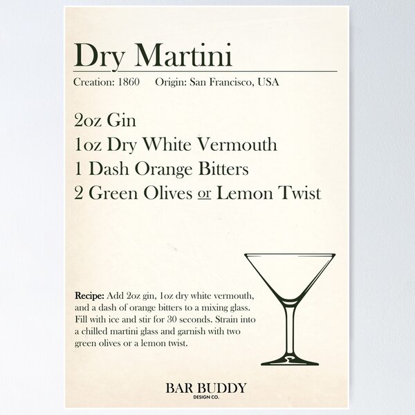 Item preview, Classic Dry Martini Recipe designed and sold by barbuddydesign.