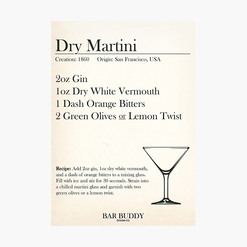 Poster Receta Clasica De Dry Martini De Barbuddydesign Redbubble