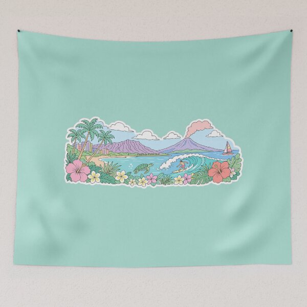 Item preview, Hawaii Landscape Sticker | Pastel Hawaii Skyline | Tropical Island Sticker | Hawaii Travel Gift designed and sold by EmberPageStudio.