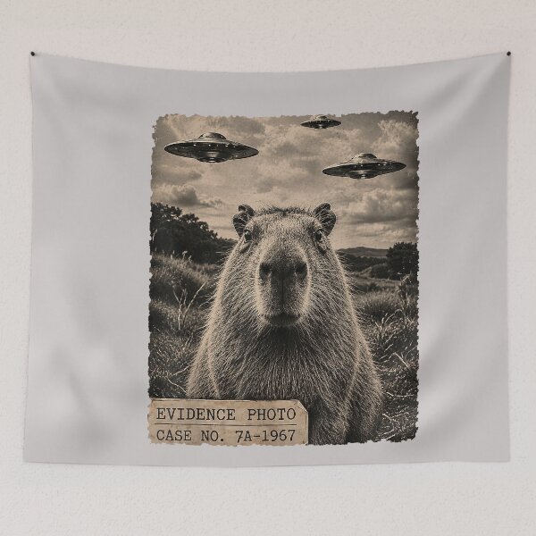 Item preview, Funny Capybara Graphic Tee Alien UFO Evidence Photo Vintage designed and sold by MabelWells.