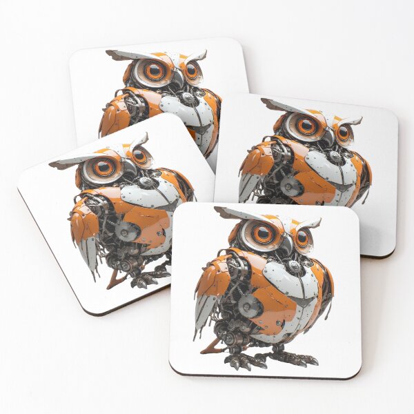 Item preview, Mechanical Robot Owl - Orange Steampunk Cyber Owl Art designed and sold by MegaStore101.