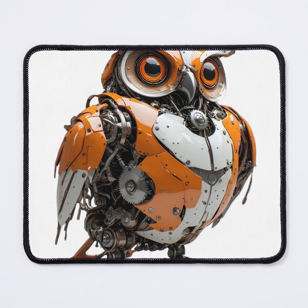 Item preview, Mechanical Robot Owl - Orange Steampunk Cyber Owl Art designed and sold by MegaStore101.