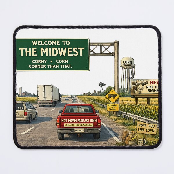 Item preview, Welcome to the Midwest Highway Sign Art Print | Funny American Road Trip Wall Decor | Corn Country Humor Poster designed and sold by Hookesmode.