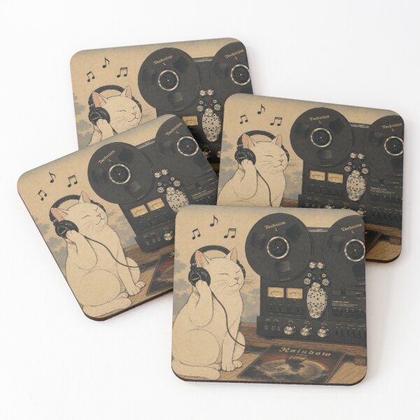 Item preview, Melody of the Rising Sun: Cozy Cat and Vintage Reel-to-Reel designed and sold by Komatoya.