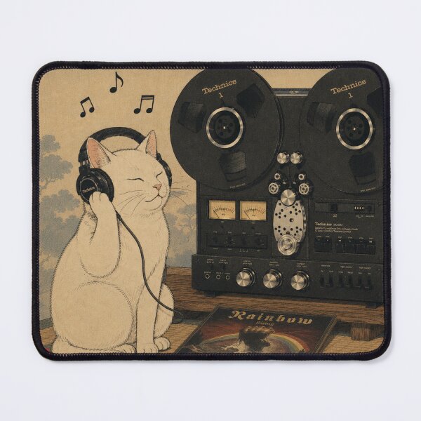 Item preview, Melody of the Rising Sun: Cozy Cat and Vintage Reel-to-Reel designed and sold by Komatoya.