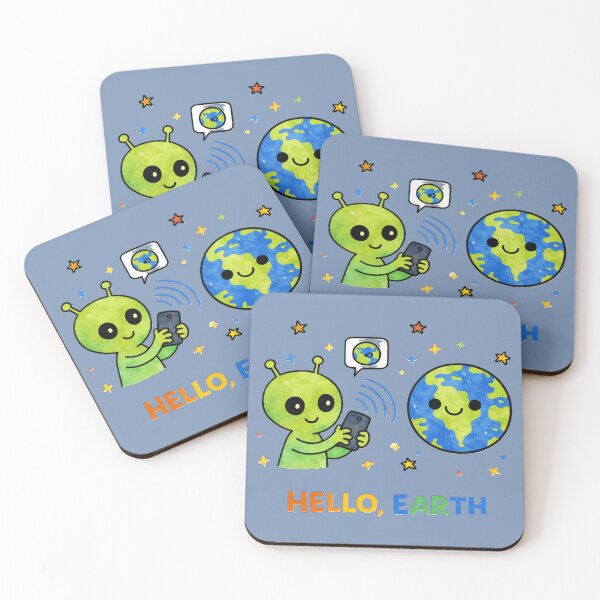 Item preview, Hello, Earth – Cute Alien Texting Planet Cartoon Illustration designed and sold by OrbitOfMind.