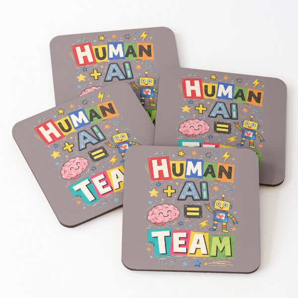 Item preview, Human + AI = Team – Cute Artificial Intelligence Collaboration Illustration designed and sold by OrbitOfMind.