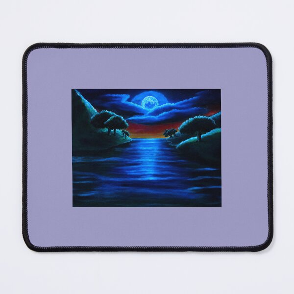 Item preview, Moonlit River Reflection Under a Glowing Full Moon dark night themed –Surrealism Fantasy Landscape Wall Art designed and sold by Shukasya-Arts.